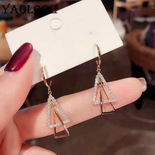 YAOLOGE Gold Color Triangle Rhinestone Drop Earrings For Women Geometric Alloy Earrings 2021 Trend Gift Fashion Jewelry Brincos