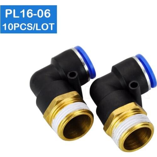 HIGH QUALITY PL16-06 10Pcs L Shaped PT 3/4" Male Threaded to 16mm Tubing Pneumatic Quick Fitting