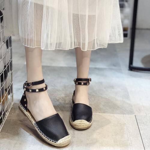 Spring Summer 2020 New European and American Rivets Buckle Sandals Women Soft Alpargatas Shoes Breathable Girls Shoes Plus SIze