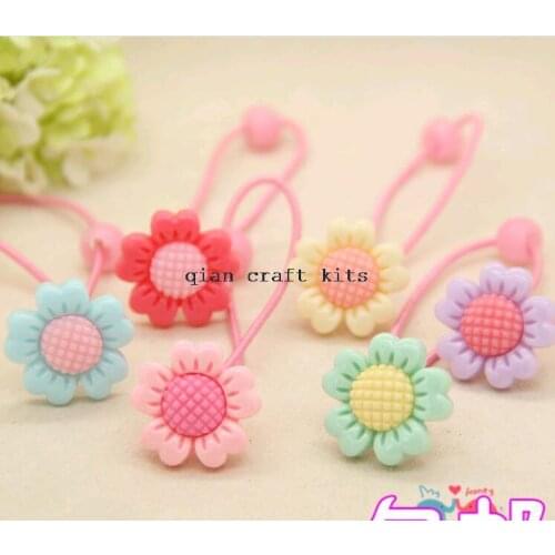 100pcs pastel mix color resin ponytail holder kawaii sun flower, elastic band w/ free gift bag