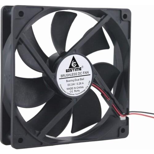 100 Pcs Gdstime 3000RPM 120mm DC 24V Dual Ball Bearing 12cm Brushless PC Case Cooling Fan 120*120*25mm 0.26A 12025B 2Pin