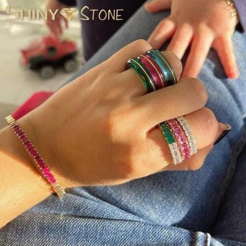 2021 White Pink Green Blue Baguette Cz Full Stone Eternity Band Engagement Band Ring For Women High Quality Colorful CZ Jewelry