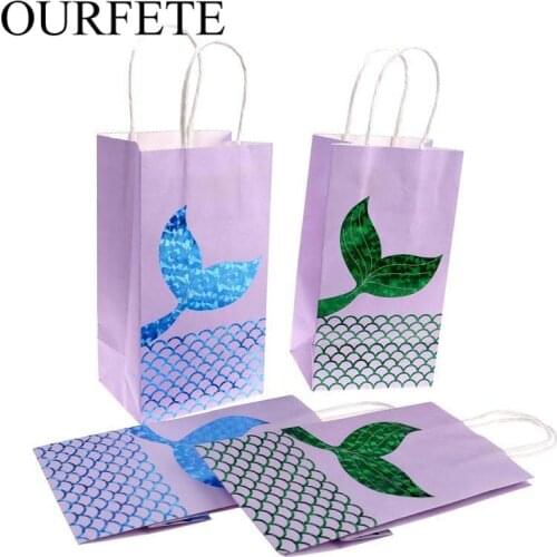 5pcs/set Mermaid Tail Paper Bag Kraft Paper Packaging Bag Gift Bags Baby Shower Candy Box Birthday Party Favor Wedding Supplies