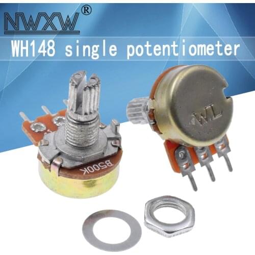 5pcs/lot WH-148 B500K 500k single 3-pin volume adjustment potentiometer B504 shaft length 15mm with nut and washer