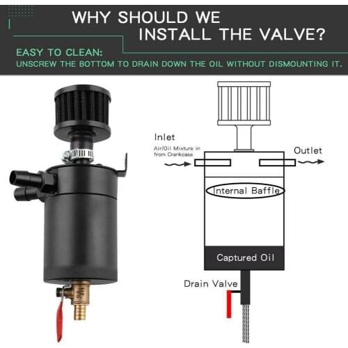 Car Modified Oil Can Tank 2-Port Baffled Reservoir Valve with Drain Universal Breather N7M8