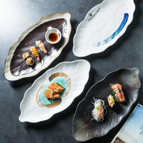 Large creative ceramic plate, leaf plate, large size sushi plate, big fish plate, dish plate, hotel tableware