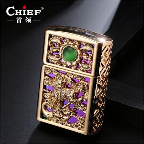Chief Armor Brass hollow Mens Premium Business Gift Heavy Armor Windproof Kerosene Lighter
