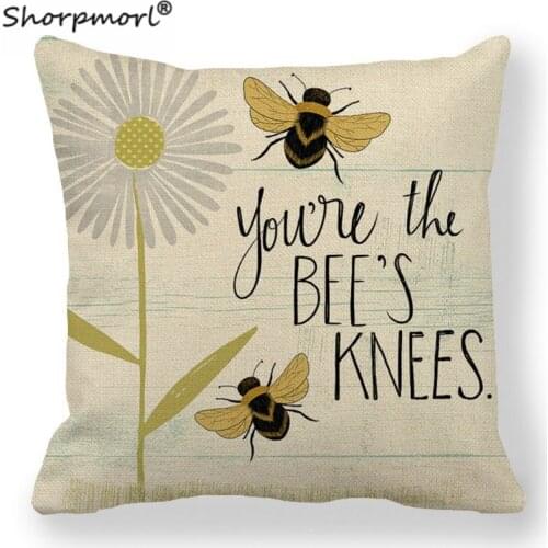Home Decorative Honeybee Printed Cushion Cover High Quality Polyester Linen Square Pillow Case for Sofa Car Seat