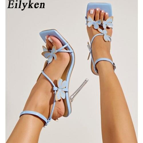 Eilyken Black Women Sandals Shoes Sexy Crystal High Heels Sandals Summer Dress Shoes Ankle Buckle Strap Female Party Pumps 41 42