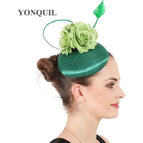 Green Flower Wedding Headwear Bride Elegant Fashion Headpiece With Fancy Mesh Fascinators Bridal Hat With Hair Clip For Female