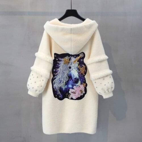 Mink Cashmere Sweater Women Cardigans Autumn Winter Medium Length Sweaters Tops High Quality Cardigans Coat With Cap and Pocket