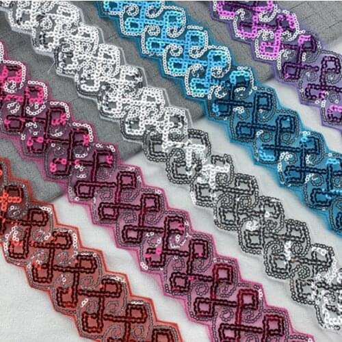 Hot 5cm Wide Flashing Organza Lace Fabric Sequins Beaded Embroidered Ribbon Collar Trim Applique For Diy Wedding Sewing Dentelle