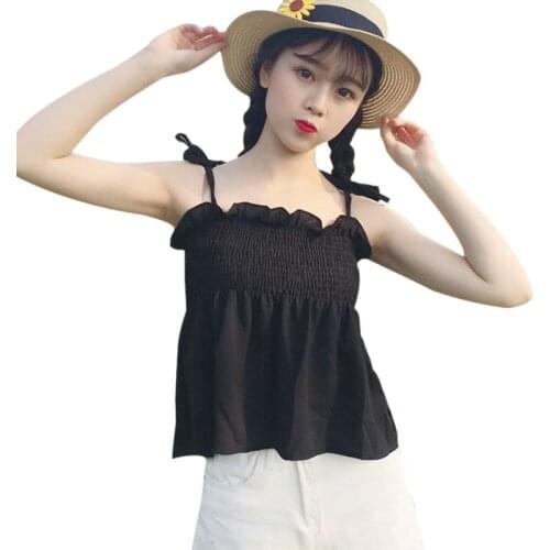 Chiffon Sweet Sleeveless Tank Top Draw Back Women Summer Solid Color Camisole Vest