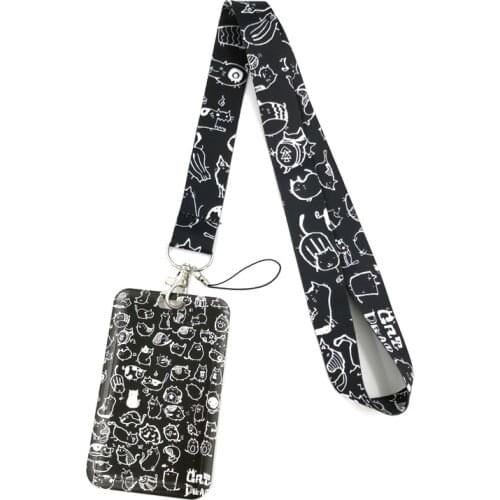 Cartoon Cats Graffiti Creative Lanyard Card Holder Student Hanging Neck Phone Lanyard Badge Subway Access Holder Accessories