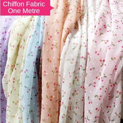 Small Floral Chiffon Fabric By The Meter Per for Dress Skirt Clothing Sewing Summer Cherry Printed Slightly Transparent Cloth