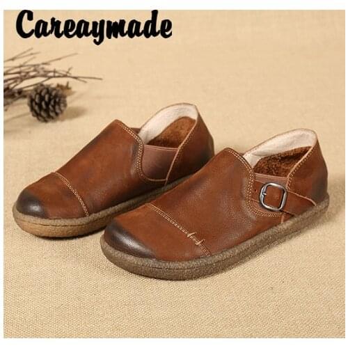 Careaymade-New Top Cowskin Single Shoes Womens Shoes Lefu Lazy Shoes Round Head Leisure Flat sole Womens Single Shoes