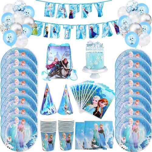 Princess Frozen Theme Party Disposable Tableware Disney Girls Cartoon Gift Bag Cups Decorations Birthday Baby Shower Supplies