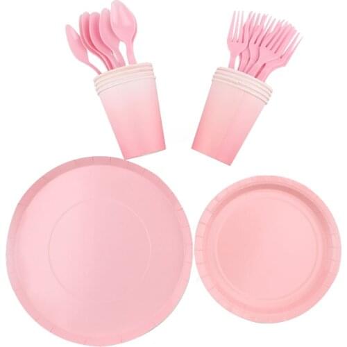 40Pcs Pink Party Decoration Tableware Decoracion Niño Plate Cup paper Towel Straw Tablecloth Party Birthday Discount Festival