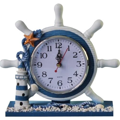 Retro Wooden Nautical Anchor Ship Beach Sea Theme Boat Circular Wheel Time Clock Rudder Steering Table Decor House Room
