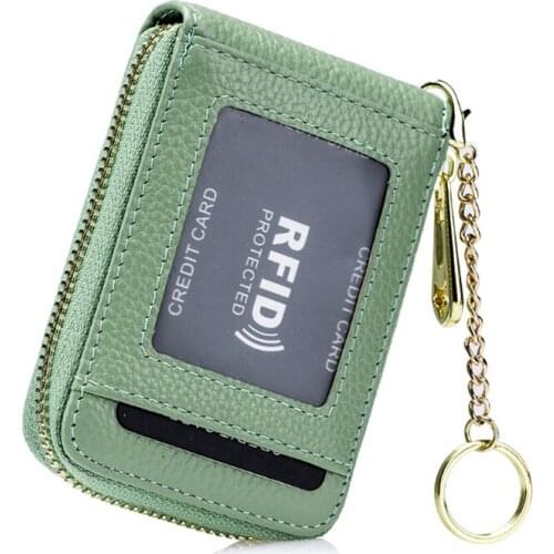 Rfid Anti-theft Unisex Leather Id Credit Card Package Multi-function Car Keychain Card Holder With Key Ring