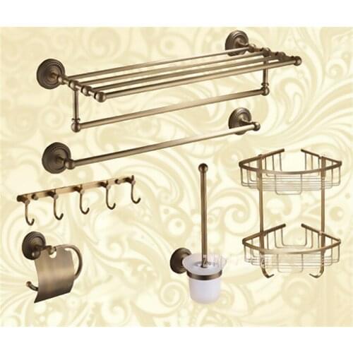 Luxury Brass Bathroom Hardware 6 Combination Discount Package Towel Holder Paper Shelf Hook Brush Bathroom Accessories AST3280