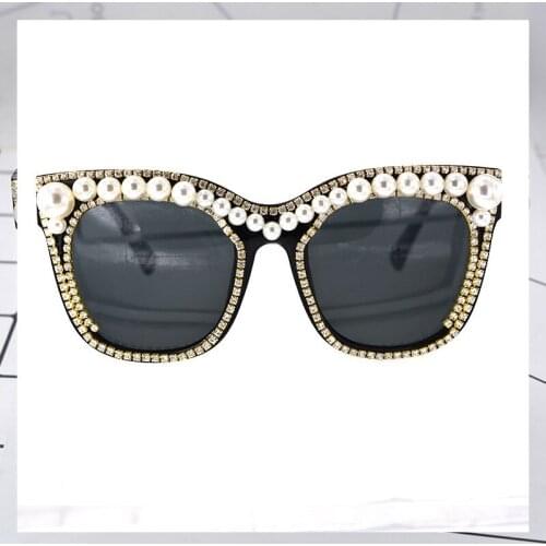Crystal Pearl Sunglasses Women Luxury Brand Designer Baroque Retro Vintage Cateye Sun Glasses Shades Ladies oculos de Eyewear