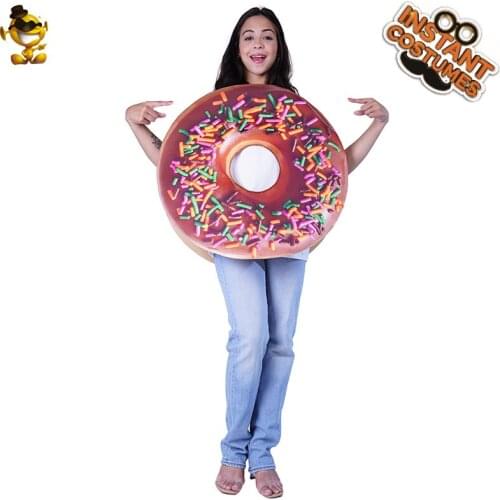Unisex Adult Yummy Chocolate Doughnut Costume Halloween Cosplay Cute Food Tunic Fancy Dress Funny Family Party Suits for Adults