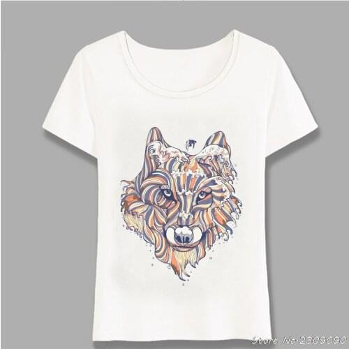 Wave Wolf Summer Roar Tattoos Print T Shirt Summer Women T-Shirt Casual Tees Animal Design Tops Hip Hop Short Sleeve Harajuku