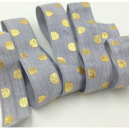 FOE Elastic Big Polka Dot 5/8" Fold Over Elastic Ribbon Wholesale for Elastic Hair Tie Hair Accessories 100Y/Lot Grey Color