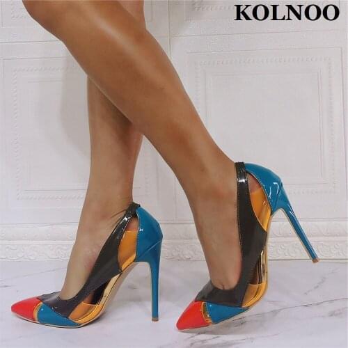 Kolnoo Real Photos Womens Stiletto High Heeled Pumps Multicolored Leather Party Prom Slip-On Shoes Evening Daily Fashion Shoes