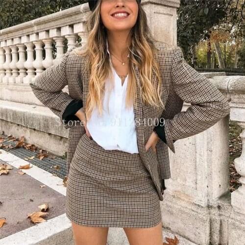 Women Plaid Autumn 2 Piece Set Blazer,High Waist Skirt Office Lady Jacket Skirt Suits Sold Separately Womens Costumes