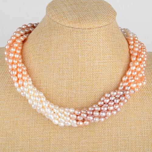 Womens 18'' 8 Strands Multi Color Rice Pearl Necklace