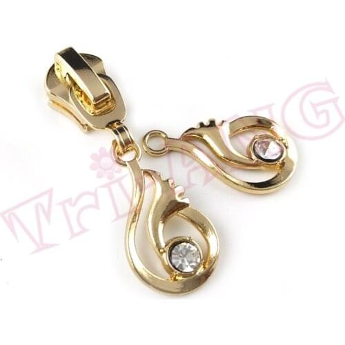 20pcs/lot, 5# Gold Color Zipper Sliders Fire Shape Rhinestones Zipper Pulls