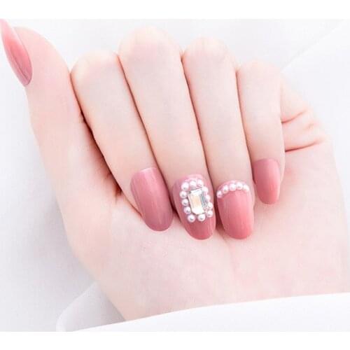 24pcs Pearl Nail Patch Rhinestone Inlaid Glue Type Removable Mid Length Paragraph Fashion Manicure False Nail Patch NE