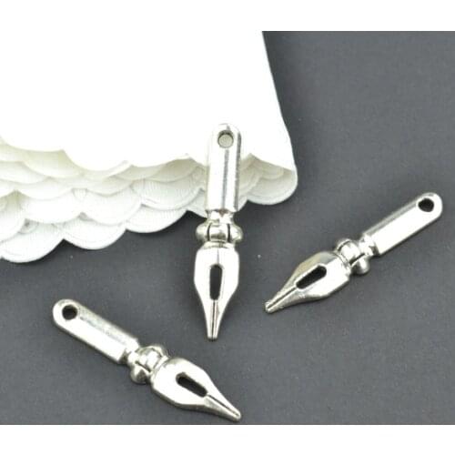 25Pcs Antique Silver color Zinc Alloy pen Charms Pendants Diy Jewelry Findings Accessories Wholesale 32*7mm J101
