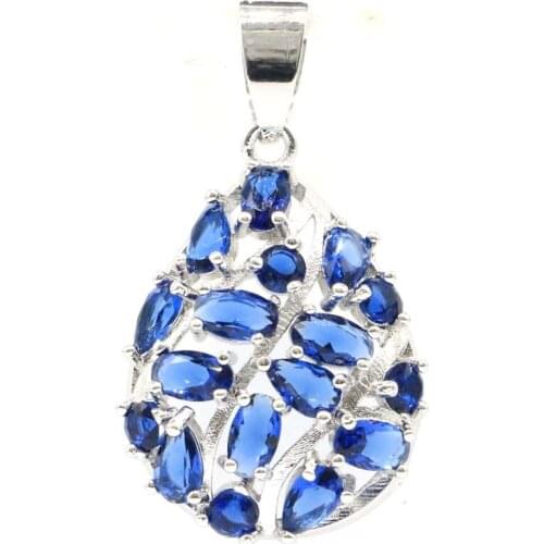 46x27mm Anniversary Flowers Silver Pendant For Women Created Tanzanite Dating Wedding Fine Jewelry