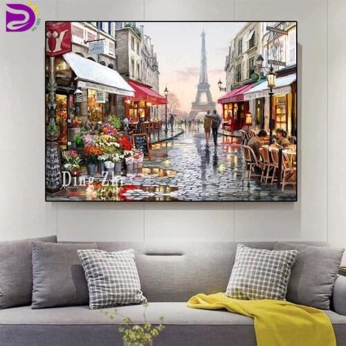 5D Diamond Mosaic Paris Street DIY Hand Painted Diamond Painting Cross Stitch Abstract Landscape Picture Embroidery Unique Gift