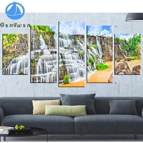 Diamond painting waterfall landscape diamond embroidery full square round drill diy diamond mosaic new arrival 5 pcs home decor