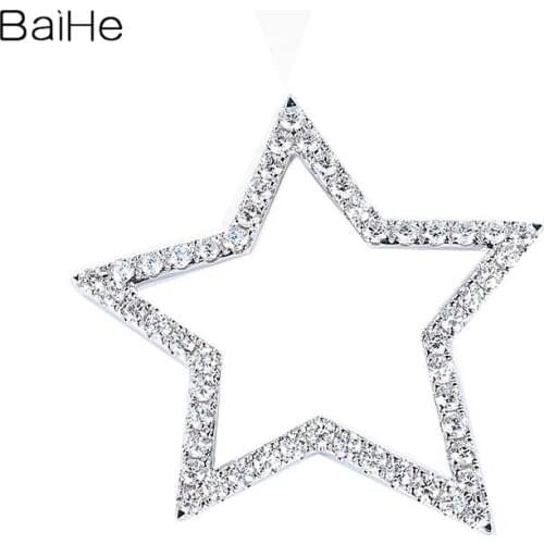 BAIHE Solid 18K White Gold 1ct Natural Diamonds Women Fine Jewelry Engagement Wedding Trendy beautiful star Diamond Pendant