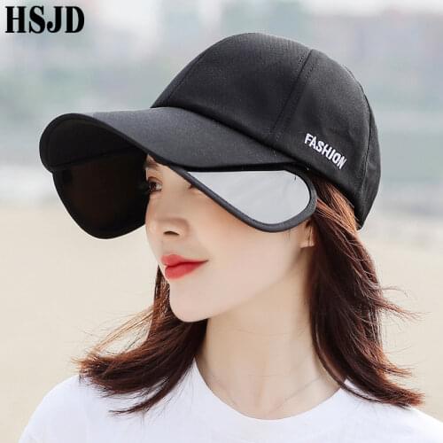Unisex Retractable Visor Baseball Cap Men Women Adjust cap Casual Sports Wide Brim Anti-UV Beach Cotton Sun Hats Summer Men Hat