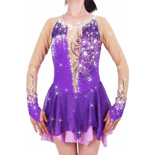 BHZW figure skating dress womens girls ice skating dress spandex red