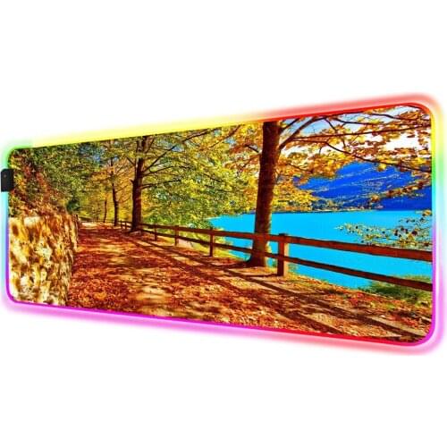 XGZ Scenery Autumn Scenery Pattern RGB Large Mousepad Gaming Accessories LED with USB Color Backlight XXL Computer Keyboard Desk