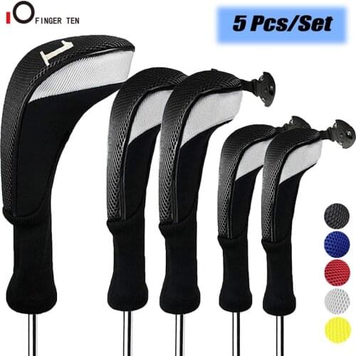 5Pcs/Set Long Neck Golf Club Head Covers for Woods Driver Fairway Hybrid 1 3 5 7 X Interchangeable Number Tag Fit All Wood Clubs