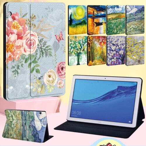 Tablet Case for Huawei MediaPad T3 8.0/T5 10/T3 10/M5 Lite 8/M5 Lite 10.1/M5 10.8 Shockproof Painting Leather Stand Cover Case