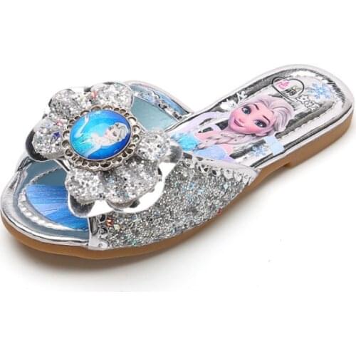 Disney childrens cartoon frozen princess girl crystal sequins non-slip soft-soled slippers summer Elsa party shoes