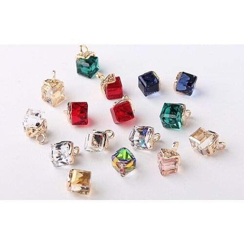 DIY fashion handmade jewelry accessory 50pcs/lot alloy rhinestone materials Cubical shape earring/necklace/bracelet charms