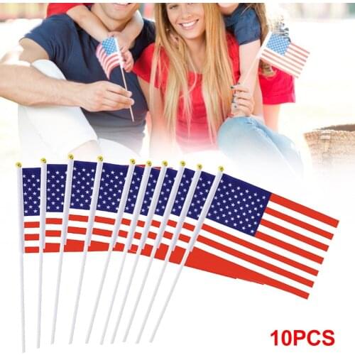 10pcs USA Stick Flag, 5*8*11 Inch Mini Flag Ensign Pole Hand Held Stick Flags Banner For 4th Of July, Memorial Day Home Decor