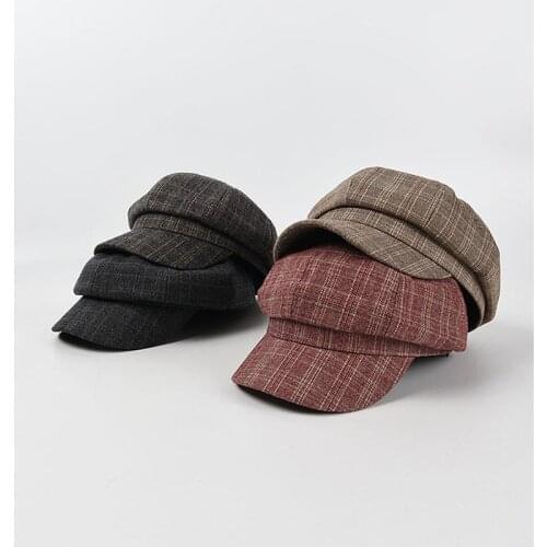 Hot Selling Hats For Women Autumn Winter Hats Plaid Octagonal Hat Baseball Cap Unisex Men Wide Brim Windproof Adult Cap Female