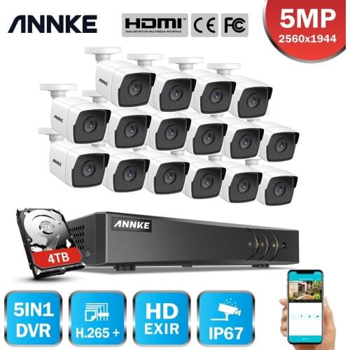 ANNKE 16CH 5MP Lite Ultra HD CCTV Camera System 5IN1 H.265+ DVR With 12PCS 5MP Weatherproof White Security Surveillance CCTV Kit