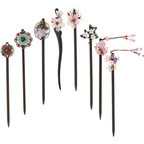 Chinese Vintage Ebony Wooden Tassel Chopsticks Hair Stick Hairpin Headdress Chignon Up-do Pins Tassel Pendant Hair Accessories